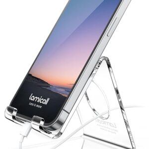 Lamicall Cell Phone Stand, Desk Accessories - Clear Office Cell Phone Holder, Acrylic Phone Stand, Desktop, Acrylic Office Desk Accessories, Office Decor, Suitable for iPhone, 4-8'' Phone