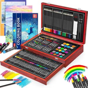 iBayam Art Supplies, 150-Pack Deluxe Wooden Art Set Crafts Drawing Painting Kit with 2 -Sketch Pads, 1-Coloring Book, Gift Box for Kids Adults Artist Beginners Teens Girls Boys 5 6 7 8 9 10 11 12